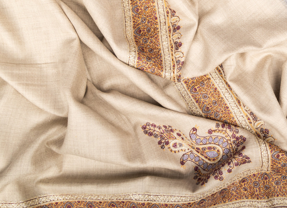 pure border pashmina shawl in a closeup shot